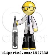 Poster, Art Print Of Yellow Doctor Scientist Man Standing With Large Thermometer