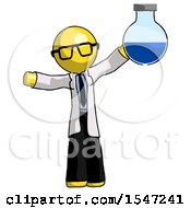 Poster, Art Print Of Yellow Doctor Scientist Man Holding Large Round Flask Or Beaker