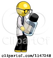 Yellow Doctor Scientist Man Holding Glass Medicine Bottle