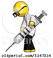Poster, Art Print Of Yellow Doctor Scientist Man Using Syringe Giving Injection