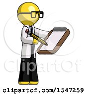 Yellow Doctor Scientist Man Using Clipboard And Pencil