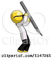 Poster, Art Print Of Yellow Doctor Scientist Man Stabbing Or Cutting With Scalpel