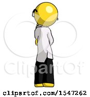 Poster, Art Print Of Yellow Doctor Scientist Man Thinking Wondering Or Pondering Rear View