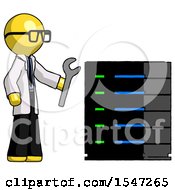 Poster, Art Print Of Yellow Doctor Scientist Man Server Administrator Doing Repairs