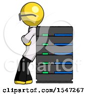 Poster, Art Print Of Yellow Doctor Scientist Man Resting Against Server Rack