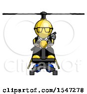 Yellow Doctor Scientist Man Flying In Gyrocopter Front View