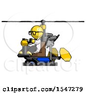 Yellow Doctor Scientist Man Flying In Gyrocopter Front Side Angle View