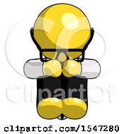 Yellow Doctor Scientist Man Sitting With Head Down Facing Forward