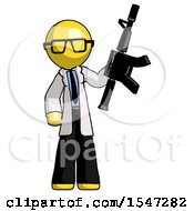 Poster, Art Print Of Yellow Doctor Scientist Man Holding Automatic Gun