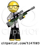Poster, Art Print Of Yellow Doctor Scientist Man Holding Sniper Rifle Gun