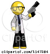 Poster, Art Print Of Yellow Doctor Scientist Man Holding Handgun