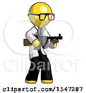 Poster, Art Print Of Yellow Doctor Scientist Man Tommy Gun Gangster Shooting Pose