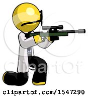 Poster, Art Print Of Yellow Doctor Scientist Man Kneeling Shooting Sniper Rifle
