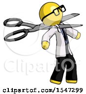 Poster, Art Print Of Yellow Doctor Scientist Man Scissor Beheading Office Worker Execution