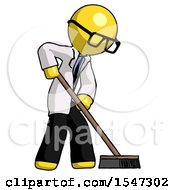 Poster, Art Print Of Yellow Doctor Scientist Man Cleaning Services Janitor Sweeping Side View