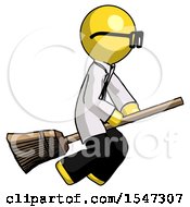 Poster, Art Print Of Yellow Doctor Scientist Man Flying On Broom