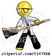 Yellow Doctor Scientist Man Broom Fighter Defense Pose