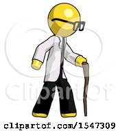 Poster, Art Print Of Yellow Doctor Scientist Man Walking With Hiking Stick