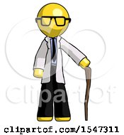 Poster, Art Print Of Yellow Doctor Scientist Man Standing With Hiking Stick