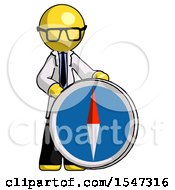 Poster, Art Print Of Yellow Doctor Scientist Man Standing Beside Large Compass