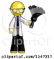 Poster, Art Print Of Yellow Doctor Scientist Man Holding Feather Duster Facing Forward