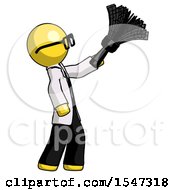Poster, Art Print Of Yellow Doctor Scientist Man Dusting With Feather Duster Upwards
