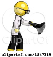 Poster, Art Print Of Yellow Doctor Scientist Man Dusting With Feather Duster Downwards