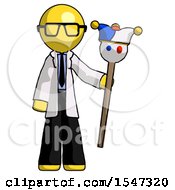 Yellow Doctor Scientist Man Holding Jester Staff