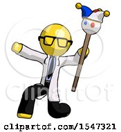 Yellow Doctor Scientist Man Holding Jester Staff Posing Charismatically