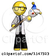Poster, Art Print Of Yellow Doctor Scientist Man Holding Jester Diagonally