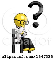 Poster, Art Print Of Yellow Doctor Scientist Man Question Mark Concept Sitting On Chair Thinking
