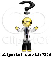 Poster, Art Print Of Yellow Doctor Scientist Man With Question Mark Above Head Confused