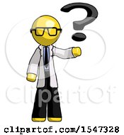 Poster, Art Print Of Yellow Doctor Scientist Man Holding Question Mark To Right