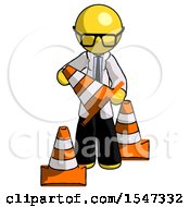 Poster, Art Print Of Yellow Doctor Scientist Man Holding A Traffic Cone