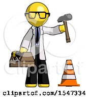 Yellow Doctor Scientist Man Under Construction Concept Traffic Cone And Tools