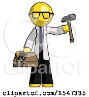 Poster, Art Print Of Yellow Doctor Scientist Man Holding Tools And Toolchest Ready To Work