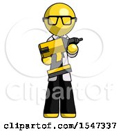 Poster, Art Print Of Yellow Doctor Scientist Man Holding Large Drill