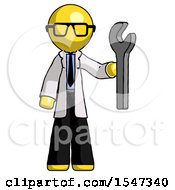 Poster, Art Print Of Yellow Doctor Scientist Man Holding Wrench Ready To Repair Or Work