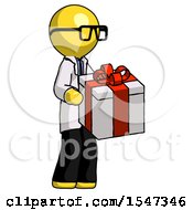 Yellow Doctor Scientist Man Giving A Present