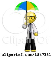 Poster, Art Print Of Yellow Doctor Scientist Man Holding Umbrella Rainbow Colored