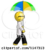 Poster, Art Print Of Yellow Doctor Scientist Man Walking With Colored Umbrella
