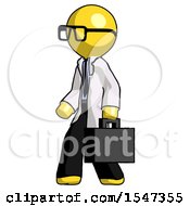 Yellow Doctor Scientist Man Walking With Briefcase To The Left