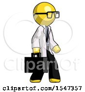 Yellow Doctor Scientist Man Walking With Briefcase To The Right