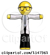 Poster, Art Print Of Yellow Doctor Scientist Man T-Pose Arms Up Standing