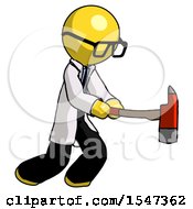 Poster, Art Print Of Yellow Doctor Scientist Man With Ax Hitting Striking Or Chopping