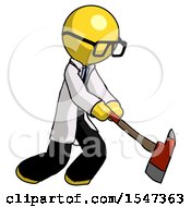 Poster, Art Print Of Yellow Doctor Scientist Man Striking With A Red Firefighters Ax