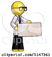 Poster, Art Print Of Yellow Doctor Scientist Man Presenting Large Envelope