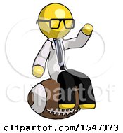 Poster, Art Print Of Yellow Doctor Scientist Man Sitting On Giant Football