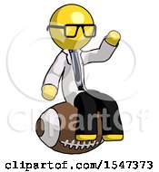 Yellow Doctor Scientist Man Sitting On Giant Football