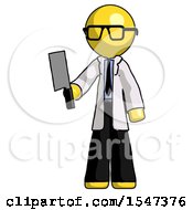 Poster, Art Print Of Yellow Doctor Scientist Man Holding Meat Cleaver